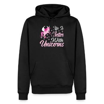 Leben ist besser mit Einhörnern - Männer Premium Bio Hoodie - Schwarz - Vorne - Nico (187cm)