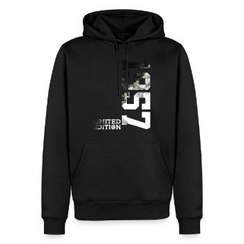 69E ANNIVERSAIRE ÉDITION LIMITÉE 1957 - Sweat à capuche Premium bio Homme - noir - Devant - Nico (187cm)