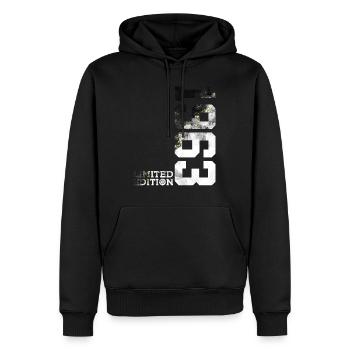 63E ANNIVERSAIRE ÉDITION LIMITÉE 1963 - Sweat à capuche Premium bio Homme - noir - Devant - Nico (187cm)