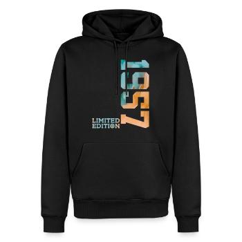 69E ANNIVERSAIRE ÉDITION LIMITÉE 1957 - Sweat à capuche Premium bio Homme - noir - Devant - Nico (187cm)