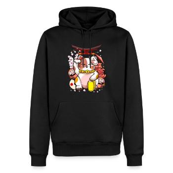 Maneki Neko Japonais Cat Kawaii Anime - Sweat à capuche Premium bio Homme - noir - Devant - Nico (187cm)
