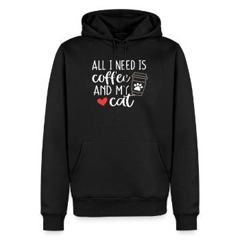 Alles, was ich brauche, ist Kaffee und meine Katze - Männer Premium Bio Hoodie - Schwarz - Vorne - Nico (187cm)