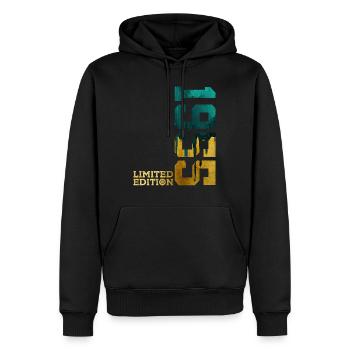 71E ANNIVERSAIRE ÉDITION LIMITÉE 1955 - Sweat à capuche Premium bio Homme - noir - Devant - Nico (187cm)