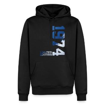 ÉDITION LIMITÉE 52E ANNIVERSAIRE 1974 - Sweat à capuche Premium bio Homme - noir - Devant - Nico (187cm)