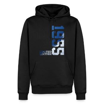 ÉDITION LIMITÉE 71E ANNIVERSAIRE 1955 - Sweat à capuche Premium bio Homme - noir - Devant - Nico (187cm)