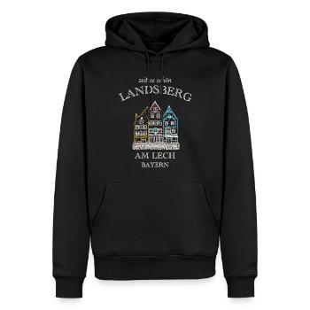 Landsberg am Lech, bunte Häuserzeile, Bayern - Männer Premium Bio Hoodie - Schwarz - Vorne - Nico (187cm)