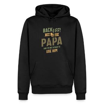 Crazy Papa Power - Back Off! Fearless Protection - Men’s Premium Organic Hoodie - black - Front - Nico (187cm)