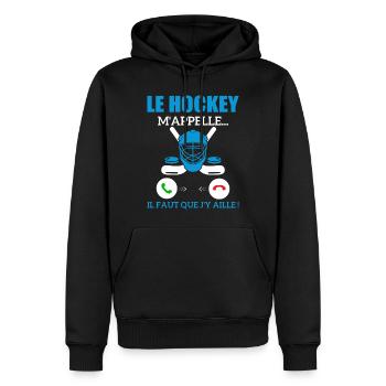 le hockey m'appelle...il faut que j'y aille ! - Sweat à capuche Premium bio Homme - noir - Devant - Nico (187cm)