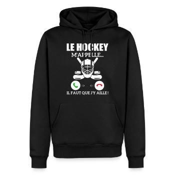 le hockey m'appelle...il faut que j'y aille ! - Sweat à capuche Premium bio Homme - noir - Devant - Nico (187cm)