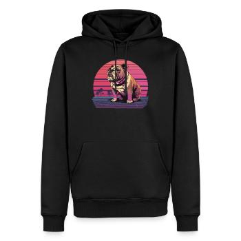 Retro Neon Bulldog - Männer Premium Bio Hoodie - Schwarz - Vorne - Nico (187cm)
