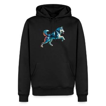 chien de traineau husky origami géométrique 3d - Sweat à capuche Premium bio Homme - noir - Devant - Nico (187cm)