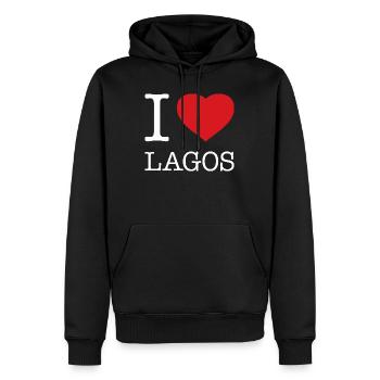 J’AIME LAGOS Nigeria - Sweat à capuche Premium bio Homme - noir - Devant - Nico (187cm)