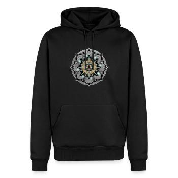 Mandala Sonne mit Spiralen Kunstwerk - Männer Premium Bio Hoodie - Schwarz - Vorne - Nico (187cm)
