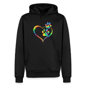 Regenbogen Herz Pfotenabdruck Tierliebe - Männer Premium Bio Hoodie - Schwarz - Vorne - Nico (187cm)