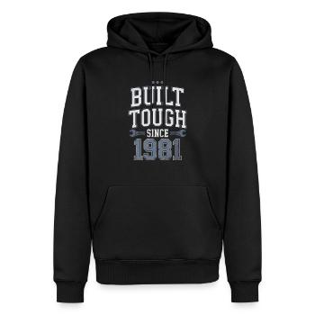 Built Tough Since 1981 - Strong vintage design - Men’s Premium Organic Hoodie - black - Front - Nico (187cm)