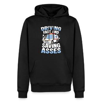 Driving Fast And Saving Asses Rescue Service Humor - Men’s Premium Organic Hoodie - black - Front - Nico (187cm)