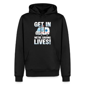 Steig Ein Wir Retten Leben Krankenwagen Motiv - Männer Premium Bio Hoodie - Schwarz - Vorne - Nico (187cm)