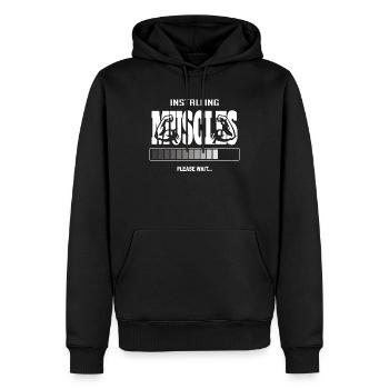 Installing Muscles – Funny Gym Workout - Men’s Premium Organic Hoodie - black - Front - Nico (187cm)