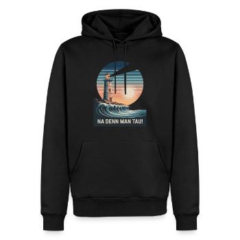 Na Denn Man Tau - Leuchtturm Und Welle Im - Männer Premium Bio Hoodie - Schwarz - Vorne - Nico (187cm)