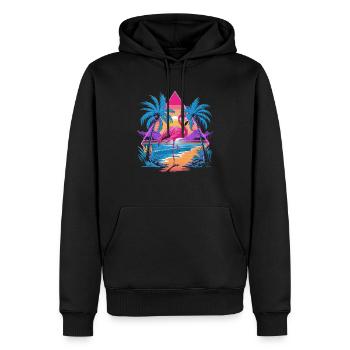 Flamingo Beach Paradise Retro Tropical - Men’s Premium Organic Hoodie - black - Front - Nico (187cm)