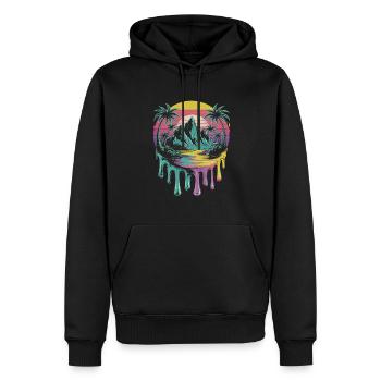 Île tropicale coucher de soleil palmiers Art - Sweat à capuche Premium bio Homme - noir - Devant - Nico (187cm)