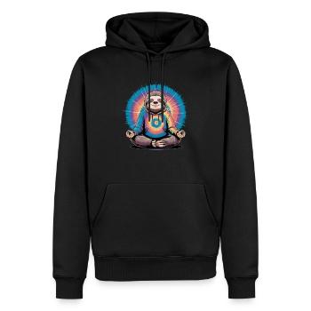 Meditating sloth with colorful aura - Men’s Premium Organic Hoodie - black - Front - Nico (187cm)