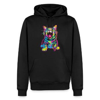 Bunte Katze Mit Kopfhörern Im Retro Stil - Männer Premium Bio Hoodie - Schwarz - Vorne - Nico (187cm)