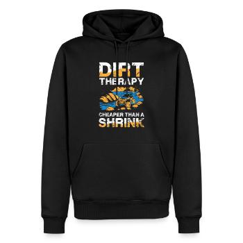Dirt Therapy Abenteuer Offroad Erleben - Männer Premium Bio Hoodie - Schwarz - Vorne - Nico (187cm)