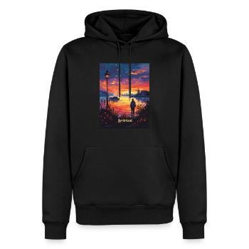 Abendstimmung in den Niederlanden mit Windmühlen - Männer Premium Bio Hoodie - Schwarz - Vorne - Nico (187cm)