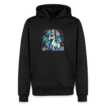 Licorne magique avec couronne de fleurs et - Sweat à capuche Premium bio Homme - noir - Devant - Nico (187cm)
