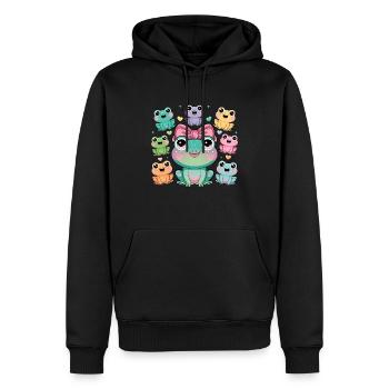 Famille de grenouilles joyeuses avec arc pour les enfants - Sweat à capuche Premium bio Homme - noir - Devant - Nico (187cm)