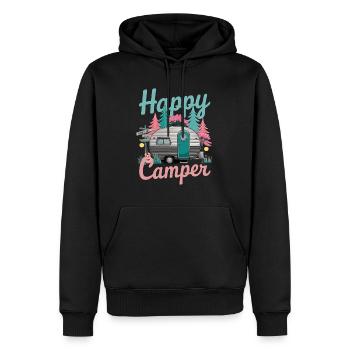 Fröhlicher Camper Wohnwagen Abenteuer Natur - Männer Premium Bio Hoodie - Schwarz - Vorne - Nico (187cm)