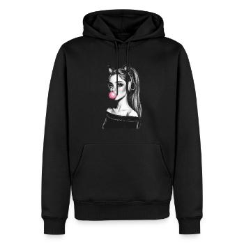 Filles élégantes avec des oreilles de chat et des écouteurs - Sweat à capuche Premium bio Homme - noir - Devant - Nico (187cm)