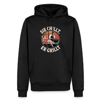 Vous vous détendez il grille vintage BBQ illustration - Sweat à capuche Premium bio Homme - noir - Devant - Nico (187cm)
