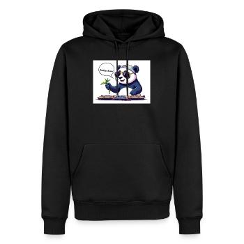 DJ Panda mit Brille und Bambusstab - Männer Premium Bio Hoodie - Schwarz - Vorne - Nico (187cm)