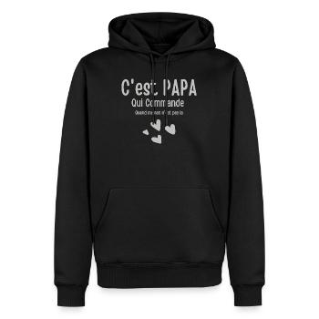 C'est Papa Qui Commande Quand Maman Absente - Sweat à capuche Premium bio Homme - noir - Devant - Nico (187cm)