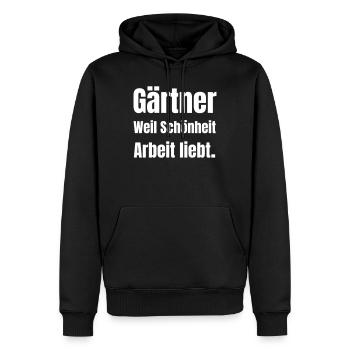 Jardinier – Parce que la beauté aime le travail - Sweat à capuche Premium bio Homme - noir - Devant - Nico (187cm)