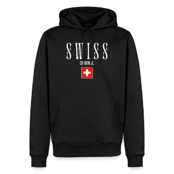 Drapeau suisse, fabriqué en Suisse - Sweat à capuche Premium bio Homme - noir - Devant - Nico (187cm)