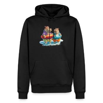 Hippos am Strand mit Schwimmreifen - Männer Premium Bio Hoodie - Schwarz - Vorne - Nico (187cm)