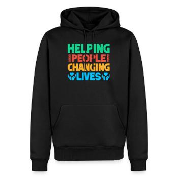 Appréciation des bénévoles Aider les personnes en évolution - Sweat à capuche Premium bio Homme - noir - Devant - Nico (187cm)