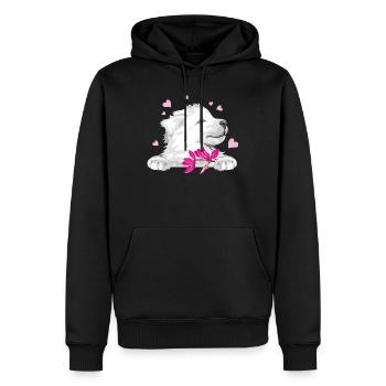 Glücklicher Schweizer Schäferhund mit Blumen und Herzen - Männer Premium Bio Hoodie - Schwarz - Vorne - Nico (187cm)