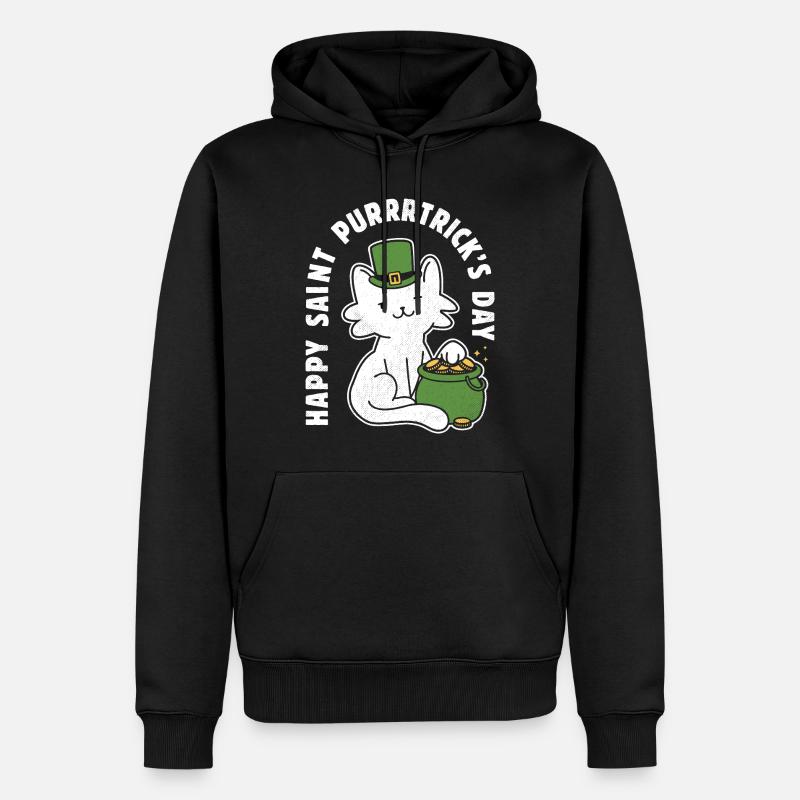 Frohen St. Purrrtrick's Day - Männer Premium Bio Hoodie - Schwarz