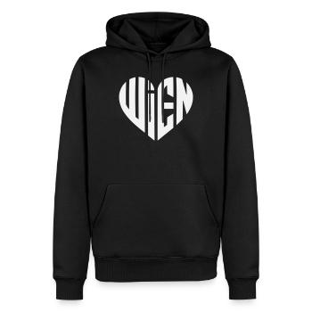 Wien Typo Geometrisches Herz  - Männer Premium Bio Hoodie - Schwarz - Vorne - Nico (187cm)