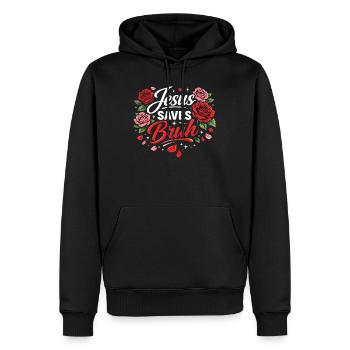 Jesus rettet Bruh Blumenschrift - Männer Premium Bio Hoodie - Schwarz - Vorne - Nico (187cm)
