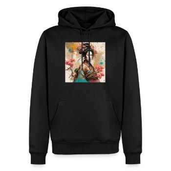 Guerrière en fleurs dans le style de l’encre, Ladysamurai - Sweat à capuche Premium bio Homme - noir - Devant - Nico (187cm)
