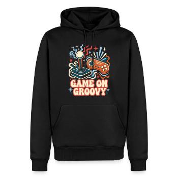 Game On Groovy Retro Gaming - Männer Premium Bio Hoodie - Schwarz - Vorne - Nico (187cm)