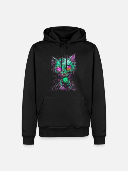 Psychedelische Zombie-Katze Unheimliche Monster-Neon-Kunst - Männer Premium Bio Hoodie - Schwarz