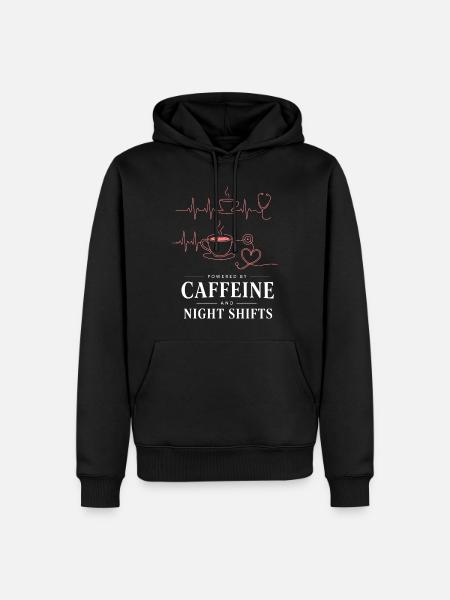 Kaffee und Nachtschicht Herzschlag - Männer Premium Bio Hoodie - Schwarz