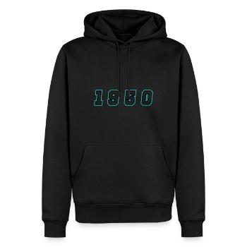 Numéro de l’année 1950 - Sweat à capuche Premium bio Homme - noir - Devant - Nico (187cm)