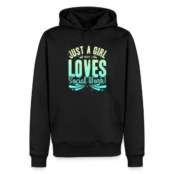 Juste une fille qui aime le travail social | Travail social - Sweat à capuche Premium bio Homme - noir - Devant - Nico (187cm)